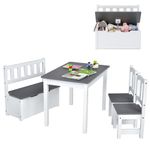 Costzon Kids Table and Chair Set, Wood Activity Table with Toy Storage Bench & 2 Chairs for Children Reading, Arts, Crafts, Snack Time, Homework, Playroom, Toddler Table and Chairs (Grey)