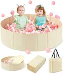 Hikiddy Large Ball Pit for Toddlers - 44 in Baby Ball Pit with Pop-Up Playmat, Portable and Foldable Kids Ball Pit, Dog Play Pit, Indoor and Outdoor Use, Hold Over 800 Balls, Balls Not Include (Beige)