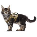 Tactical Cat Harness for Walking Escape Proof, Soft Mesh Adjustable Pet Vest Harness for Large Cat,Small Dog (Medium, Khaki)