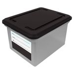Advantus File Tote with Snap Lid and Contents Label, 14 x 18 x 10 Inches, Clear Base/Black Lid (55802)