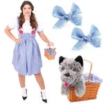 Ladies Kansas Girl Costume - X-Large - Blue Gingham Dress with Matching Hair Ties, Basket with Gingham Lining, Plush Toy Dog - Kansas Girl World Book Day Fancy Dress Costume