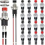 MKBKLLJY 18Pcs 7mm Mini Round Pushbutton Switches 1A 250V AC 2 Pins SPST ON Off Momentary Push Button Switch with Pre-soldered Wires for Car, Boat 2 Color(Red/Black)