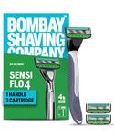 Bombay Shaving Company Sensi Flo 4 Value Pack 1 count (Pack of 5) | Up to 4 Months of Shaves | 4 Blade Razor for Men with styling back blade | Aloe, Vit E and Argan Oil lubricating strip and pivoting head