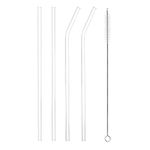 uxcell Reusable Straws Glass Straw, 4pcs Travel Tumbler Replacement Straw Long 8 inch 6mm Wide with Cleaning Brush for Frozen Bubble Tea Drinks, Transparent