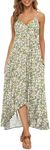 LILBETTER Women V-Neck Polka Dot Print Spaghetti Strap Boho Long Maxi Dresses(F Lily Green Small)