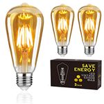 Woowtt LED Edison Vintage Bulbs, E27 LED Light Bulb Dimmable 6W LED Filament Bulb Retro Amber Glass Screw Lamp ST64,600LM 6W - 3 Pack