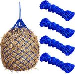 4 Pcs Slow Feed Hay Net Hay Feeder Hay Bag Hay Net for Horses Slow Feeder Haynet 40 Inch Length with 2 Inch Holes Hanging Horse Feed Net for Horses Goat Cattle Equine Stalls Barn Supplies (Blue)