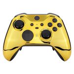 eXtremeRate Chrome Gold Edition Glossy Faceplate Cover, Front Housing Shell Case Replacement Kit for Xbox One Elite Series 2 Controller Model 1797 - Thumbstick Accent Rings Included