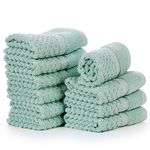 Ample Decor Mint Green Wash Cloth Set of 10 100% Cotton - Quick Dry, Highly Absorbent, Popcorn Textured - Mulaayam Collection - 12 X 12 Inch