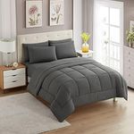 Sweet Home Collection 7 Piece Comforter Set Bag Solid Color All Season Soft Down Alternative Blanket & Luxurious Microfiber Bed Sheets, Gray, King