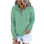 Yihaojia Lightweight Waffle Sweatshirts for Women V Neck Button Up Hoodies Long Sleeve Pullover Drawstring Hooed Fall Top Cheap Things Cheap Stuff Under 10 Dollars Cheap Items