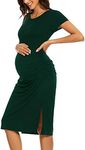 Smallshow Women's Maternity Dress Short Sleeve Ruched Split Pregnancy Clothes,Deep Green,L