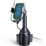 APPS2Car Cup Holder Phone Mount Dual Coil Wireless Car Charger Auto Clamping Cell Phone Holder Auto-Precise Alignment Wireless Car Charging Mount Compatible with iPhone 14/13/12 & Samsung Z Flip/Fold