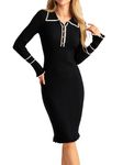 GRACE KARIN Ladies' Casual Long Sleeves Business Work Dress Slim Fit Solid Color Bodycon Dress Button Down Dress Black S