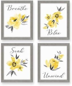 heilkee Yellow and Grey Bathroom Decor Flower Wall Art Relax Soak Unwind Breathe Pictures Bathroom Signs Botanical Prints Set of 4(Gray Framed, 8x10in)