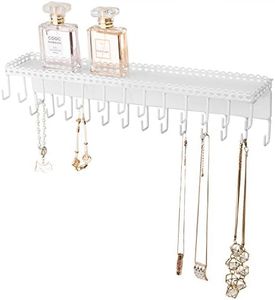 MyGift 26-Hook White Wall-Mounted Metal Jewelry Organizer with Display Shelf