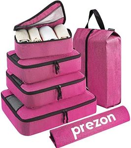 Prezon Juego de 6 cubos de embalaje, esenciales bolsas organizadora de equipaje para accesorios de viaje con bolsa de lavandería y bolsa de zapatos de viaje, rosa