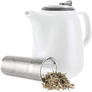 Tealyra - Daze Ceramic Large Teapot White - 47-Ounce (6-7 Cups) - with Stainless Steel Lid Extra-Fine Infuser for Loose Leaf Tea - 1400ml