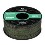 Abma Cord Micro Cord 1.18mm Paracord 50M Spool Utility Cord Braided Cord - Max. 45kg (100lbs) - Army Green