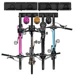 Bike Storage Rack, Bike Hooks Wall Hanger Mount for 4 Bicycles + 3 Helmets Tools Organizer for Garage & Home Space Saving, Holds Up to 400lbs