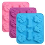 3 Pcs Dog Paw and Bone Silicone Molds, 3D Puppy Dog Paw Cake Moulds, Dog Bone Chocolate Mould, Paw Ice Cube Moulds, Non-Stick Food Grade Molds for Baking, Candy, Jelly, Ice Cube, Pudding, Pet Treats