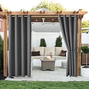 LORDTEX Linen Look Indoor/Outdoor Curtains, 52 x 84 Inch, Dark Grey – Waterproof, Privacy, Sun Blocking Textured Grommet Curtains for Patio, Pergola, Porch, Deck, Lanai, and Cabana, Set of 2 Panels