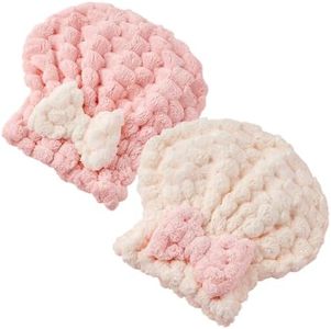 linseyCove Microfiber Hair Towel Wrap, 2026 New Fast Drying Hair Towels for Women, Soft Lightweight Quick Dry Turban for Curly and Long Hair (White+Pink, 2 pcs)
