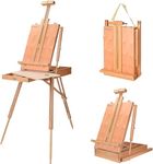 LIVINGbasics French Art Easel, Portable Wooden Easel Stand with 12 Inch Drawer, Includes Wooden Pallete, Sketch Box, Shoulder Strap, Fit for Field Painting and Drawing