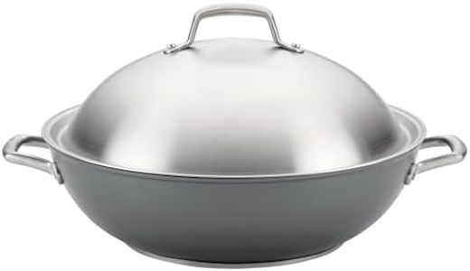 Anolon Accolade Non stick Cookware 34cm Covered Wok, Pots and Pans, Induction Compatible, Dishwasher Safe, Oven Safe, Grey, Vented Stainless Steel Lid