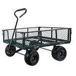 MOUNTALL Utility Steel Garden Cart Trolley 350kg Heavy Duty Black Mesh Gardeners Wagon, Folding Sides, 10 inch Pneumatic Tyres, Outdoor Cart for Gardening, Festivals, Camping