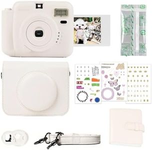POPOTO Instant Camera with Leather Case, Mini 12 Instant Camera Decoration Stickers, Frames, Photo Album and More Accessory kit - White