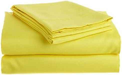 Luxury Sheets Trusted by The Biggest Hotels, Yellow Solid 4PC King Bed Sheet Set 100% Egyptian Cotton, Sateen Solid, 15 Inches Deep Pocket.