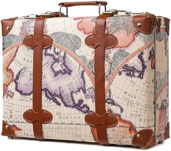 urecity Vintage and Cute Carry-on Overnight Case Non-wheeled Mini Leather Trunk Suitcase with Shoulder Strap, Victorian Map Print, 20"