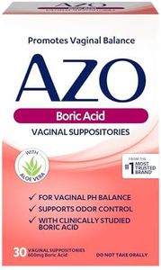 AZO Boric Acid Vaginal Suppositories, Helps Support Odor Control and Balance Vaginal PH with Clinically Studied Boric Acid, Non-GMO, 30 Count