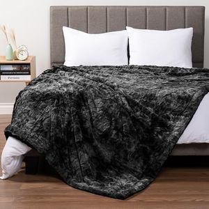 Pavilia Faux Fur King Bed Blanket - Tie-Dye Black, Soft Fuzzy Warm Sherpa, Fluffy Plush Thick Fleece for Couch Sofa, Reversible Furry Shaggy Large, 90x108