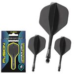 WINMAU Fusion Solid Black Short Intergrated Dart Flight and Shaft System - 1 Set per Pack (3 Flights and shafts in Total)