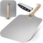 KITCHUS MOON Large Pizza Peel 16 inch - Extra Large Metal Pizza Peel with 14 inch Stainless Steel Pizza Cutter Rocker, Pizza Spatula Paddle to Move Large Pizza, Pizza Paddle with Folding Handle