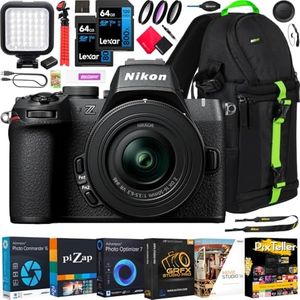 Nikon Z50 II Mirrorless Camera 4K DX Body with 16-50mm f/3.5-6.3 VR Lens Kit 1786 Bundle with Deco Gear Photography Backpack +LED + Pack of 2 64GB Memory Cards + Software & Accessories