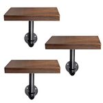 Navaris Industrial Pipe Shelf Set - 3 Small Wooden Shelves with Black Pipe Shelf Brackets - 15x20cm Wall-Mounted Wood Shelving - Size S, Dark Brown