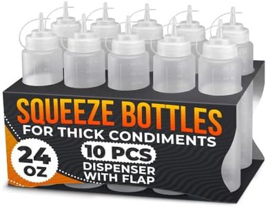 10-Pack Plastic Condiment Squeeze Bottles 24 oz – Refillable Squirt Bottles with Narrow Tip Leak-Resistant | Great for Oil, Sauces, Ketchup, Dressing, Mayonnaise, Syrup, Easter BBQ, Kitchen & Catering