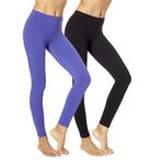 No Nonsense Women's Cotton Legging, Black/Royal Blue - 2 Pair Pack, Small