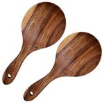 EORTA 2 Pack Rice Paddle Spoon Natural Wood Non-Stick Rice Scooper with Round Shallow Head Food Service Spoons Kitchen Utensils for Rice Potato Salads Desserts Soup, 7 Inch