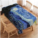 Swono Van Gogh Table Cloth Abstract Classic Starry Night Art Painting Rectangle Tablecloth Picnic Table Cover BBQ Table Cloths Polyester for Kitchen Home Dining 50x72 Inch