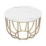 Priti --Round Coffee and Side Accent End Table for Living Room with Metal & Engineered Wood Tabletop and Metal Frame Gold Powder Coated-White-Gold