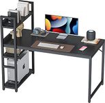 CubiCubi Computer Desk with 4 Tier Storage Shelves on Left or Right, 140x60x117 cm Study Writing Table with Bookshelf for Home Office, Modern Simple Style, Steel Frame, Black