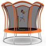 Goplus 8FT/ 10FT Outdoor Trampoline, ASTM Approved Trampoline with Unique Flower Shape, Enclosure Net, Safety Pad & Galvanized Steel Frame, Recreational Trampoline for Kids Adults (Orange-8 FT)
