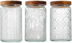 Livejun Vintage Glass Coffee Food Storage Jars with Acacia Lids Airtight Storage Coffee Containers Design Canisters set Kitchen Wide Mouth Glass Jars for Cookies,Tea,Sugar 1000ml (33.8OZ) Set of 3