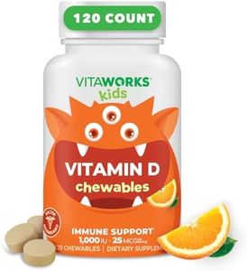 VitaWorks Kids Vitamin D 1000 IU Chewable Tablets - Tasty Natural Orange Flavor - Vegan, GMO-Free, Gluten Free, Nut Free Vitamins - Dietary Supplement for Immune Support - for Children - 120 Chewables