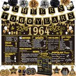 60th Birthday Decorations for Men Women,16PCS Back in 1964 Banner Decorations,Including Vintage 1964 Banner,1964 Anniversary Card,Cheers to 60 years banner,7 Hanging Swirl,6 paper Poms