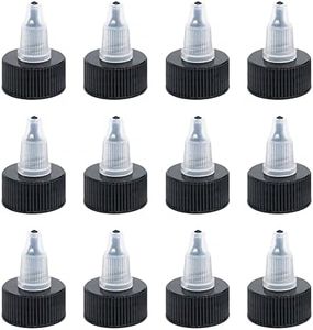 Black & Natural Twist Top Caps, Bottle Cap Size (24/410) Replacement Caps for Squeeze Bottles Angelus Paint Bottles, Dispensing Caps for Crafts, Art, Glue and More - 12 Pack